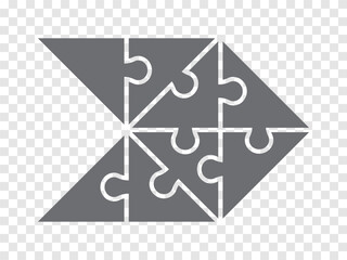 Simple icon puzzle in gray.  Simple icon puzzle of the eight elements on transparent background. Arrow puzzle.  Vector illustration for your design, app, UI.  EPS10.