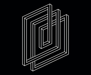 Impossible figure. Linear style, geometric irregular shape. Optical illusion. Vector icon, isolated object.