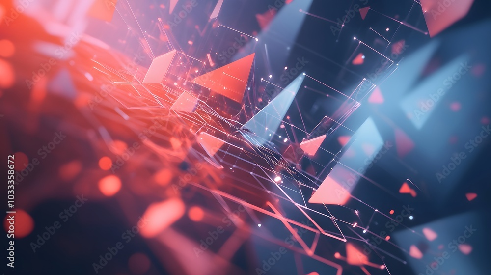 Poster Abstract Digital Network with Interconnected Geometric Shapes and Glowing Lights