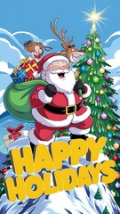 Christmas Santa Claus joy gifts holiday festive celebration jolly illustration bag
