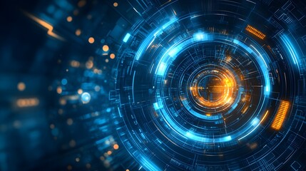 Obraz premium Abstract Futuristic Digital Interface with Circular Blue and Orange Glowing Elements