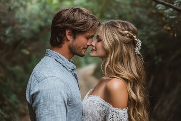 Obraz premium Beautiful couple kissing outdoors, Generative AI