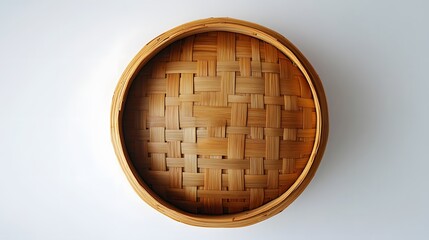 Fototapeta premium bamboo steamer on white background, top view. 