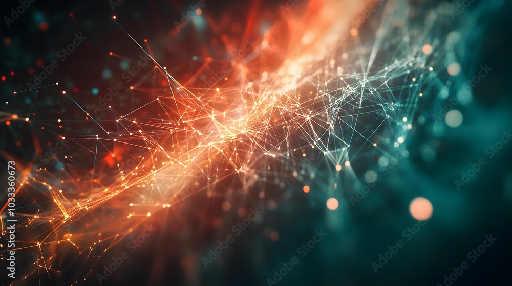 Poster abstract network of interconnected glowing points and lines