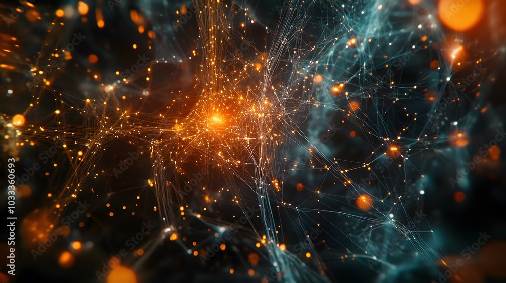 Poster abstract glowing network of interconnected lines and dots