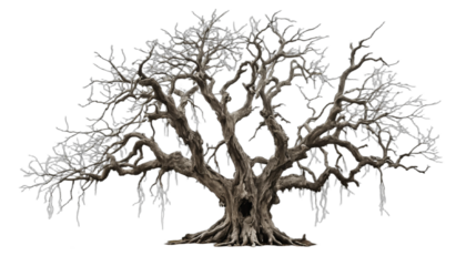 Old dead spooky tree isolated on white or transparent png.