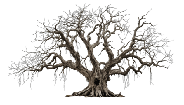 Old dead spooky tree isolated on white or transparent png.