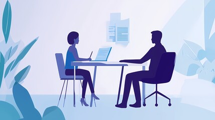 Professional woman interviewing a man in a modern office setting.