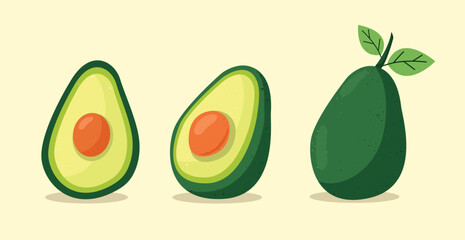 set of flat avocado hand drawn vector illustration