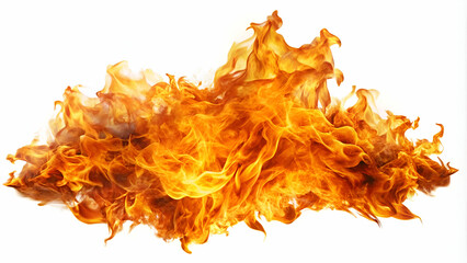 Dynamic and intense fire and flames, isolated on a white background.