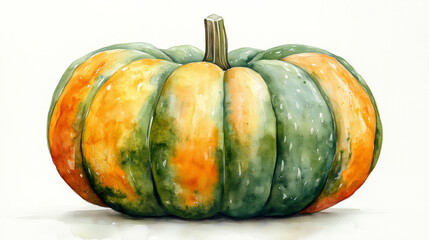 Green Pumpkin Watercolor Isolated on Background