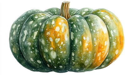Green Pumpkin Watercolor Isolated on Background