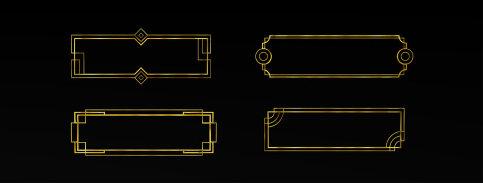 Gold ui frame rpg game button. Medieval border design for title or banner. Fancy royal interface element with ornament decoration. Rectangle shape gui label. Empty vintage art deco boarder isolated