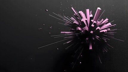 Fototapeta premium Abstract composition of pink geometric shapes radiating from a dark background.