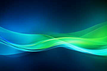Obraz premium Flowing blue and green light lines create serene background effect