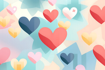 Colorful hearts and stars create joyful, pastel background design