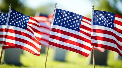 Flags wave gently at a memorial site on Veterans Day, symbolizing remembrance and respect for those who served in the armed forces