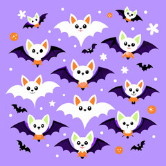 Cute Bat Pattern Vector for Halloween with Purple Background