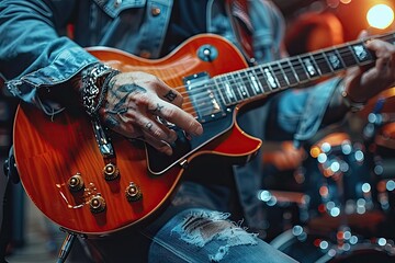 Obraz premium energetic image of someone playing an instrument, such as a guitar or drums,