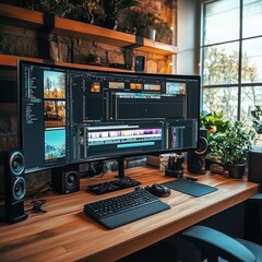 Professional video creator workspace
