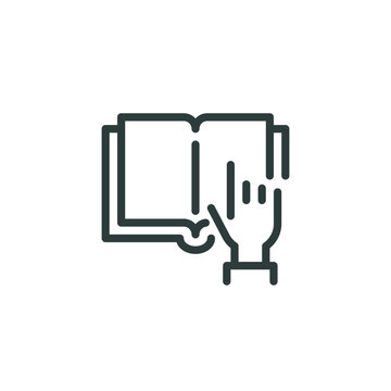 recommend clip art: Reading digital book, handbook guide, information, school education outline icon. Line sign open book and human hand. Vector isolated pictograms for web and app on white background editable stroke.