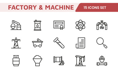 Factory and Machine Icons Collection. A Versatile Set for Industrial Design, Production Workflows, Machinery, Factory Management, and Engineering Solutions.
