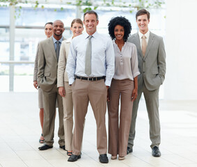 Smile, team and portrait of business people in office with pride, collaboration and leadership....