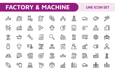 Factory and Machine Icons Collection. A Versatile Set for Industrial Design, Production Workflows, Machinery, Factory Management, and Engineering Solutions.