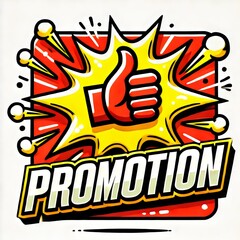 Fototapeta premium A dynamic promotional image featuring a bold red and yellow color scheme with a thumbs-up icon, bursting out from the background, symbolizing a great deal, offer, or sale