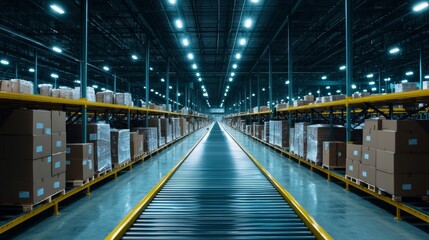 Fototapeta premium Conveyor Belt in a Modern Warehouse.