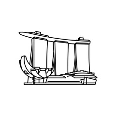 Icon of Marina Bay, Singapore, Black and White Line Illustration