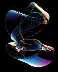 Abstract colorful translucent shapes on a dark background.