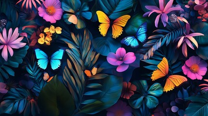 Butterflies resting on bright flowers in colorful outdoor setting image