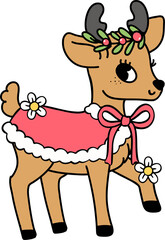 Groovy Retro Christmas reindeer vintage cartoon doodle hand drawn