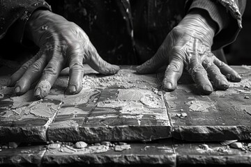black and white photo of a vintage architectural person nature through high contrast