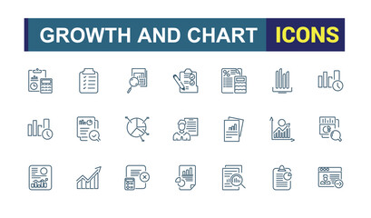 Graphs and Growth Analytics icons set. Diagrams, financial profits, progress. Vector illustration in modern thin line style of Chart icons.