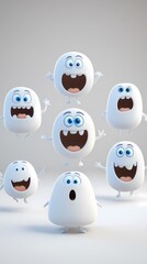 Obraz premium Cheerful animated characters expressing various emotions in a playful arrangement.