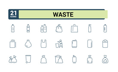 Waste and Recycling line icons. Set of garbage icon collection. Trash, used, bottle, bag, can, container and more. Waste recycling icon pack.