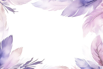 Watercolor feathers in pastel purple create soft, elegant frame