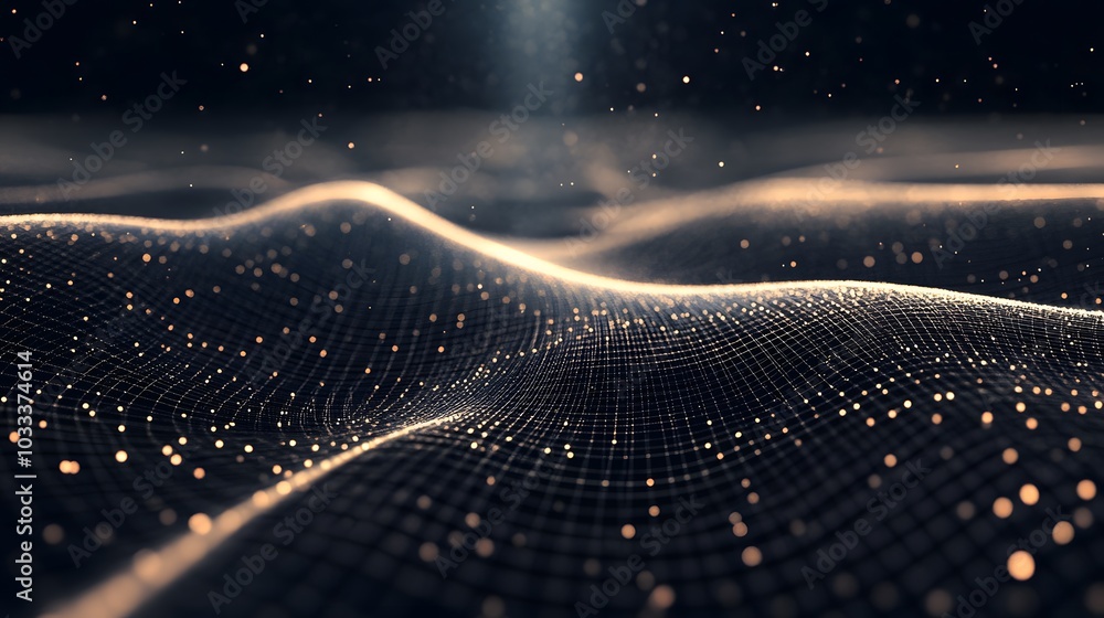 Poster abstract grid pattern with golden lights and a dark background