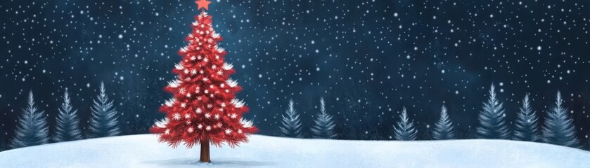 Obraz premium Glowing Christmas Tree in a Snowy Forest Scene