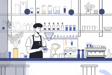 Barista Preparing Coffee Drinks in Modern Café