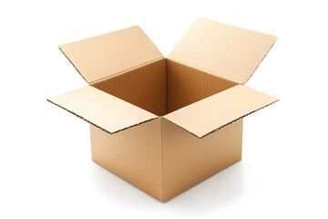Open brown cardboard box isolated on white