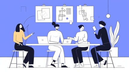 Illustration of Team Collaborating in Modern Office