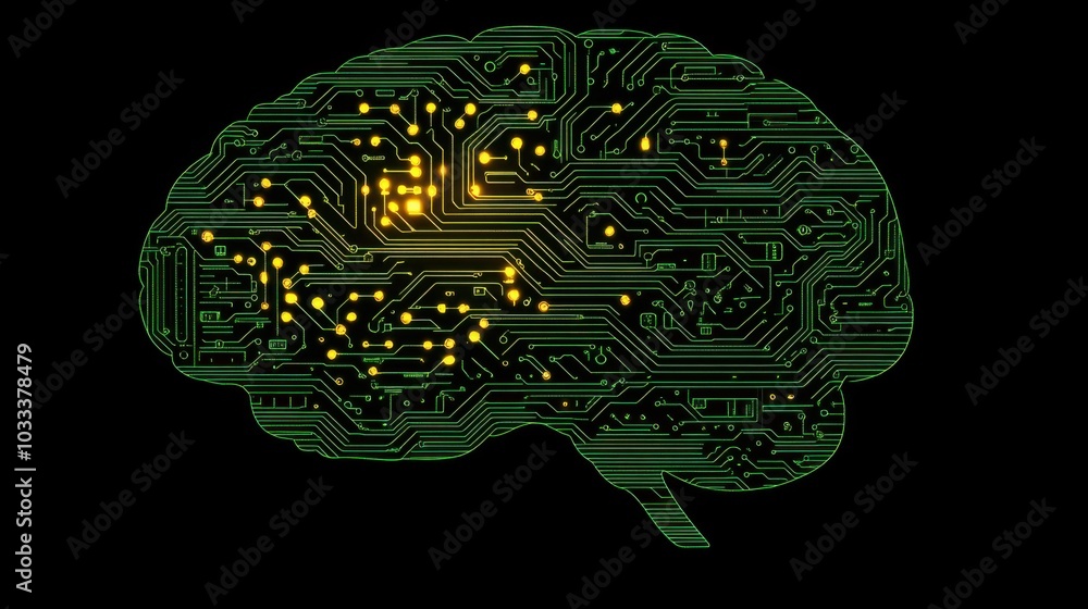 Poster abstract visual of a human brain with circuit design