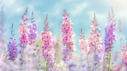 Obraz premium Pink blossoms on branches under soft sunlight creating a dreamy spring scene