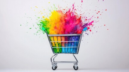 Colorful Abstract Watercolor Shopping Cart Design