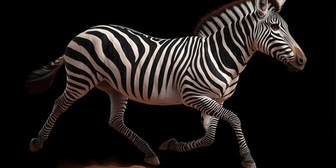Fototapeta premium Zebra Running Isolated on Black Background Wildlife Photography