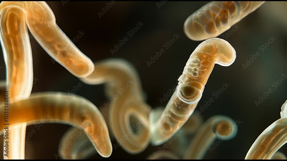Poster intricate macro view of bacteria under microscope in scientific exploration