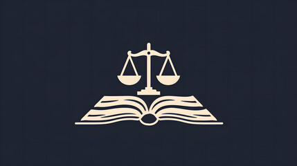 A book with a scale of justice placed on top, symbolizing law and justice, Clean and simple depiction of a law book, minimalist simple modern vector logo design